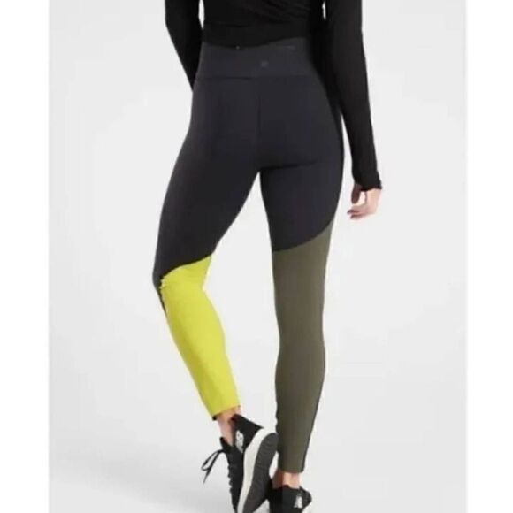 Athleta Asym Colorblock Tight Leggings Women's Size Small Black Yellow High Rise - Picture 5 of 11